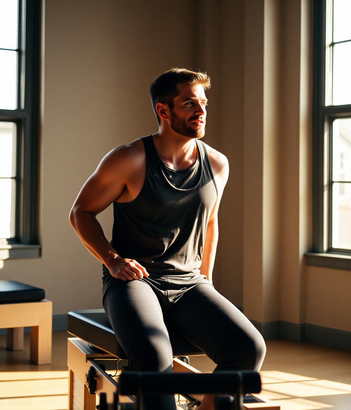 Greg, the founder of P1L2T3s, in a pilates studio